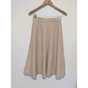 Vintage 70's Pink Beige Wool Skirt A-Line Schoolgirl Midi Unlined W26